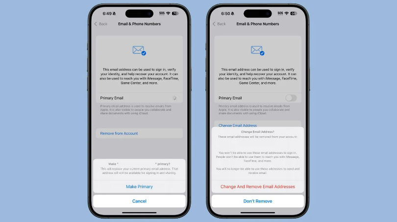 峡江苹果手机维修分享苹果 iOS 18.1 支持设置“主要”邮箱地址并更改 iCloud 邮箱 